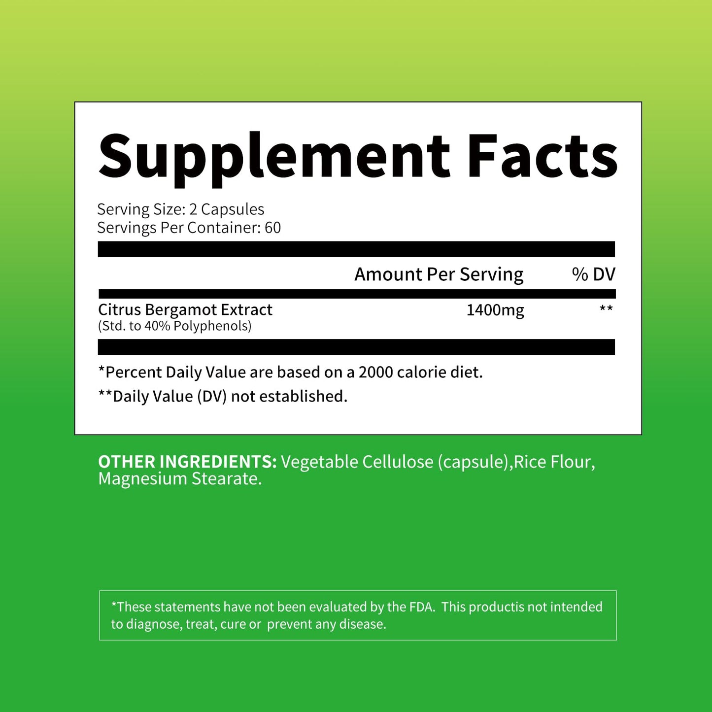 ElevateLife Citrus Bergamot 1400mg Capsules, 120 Count