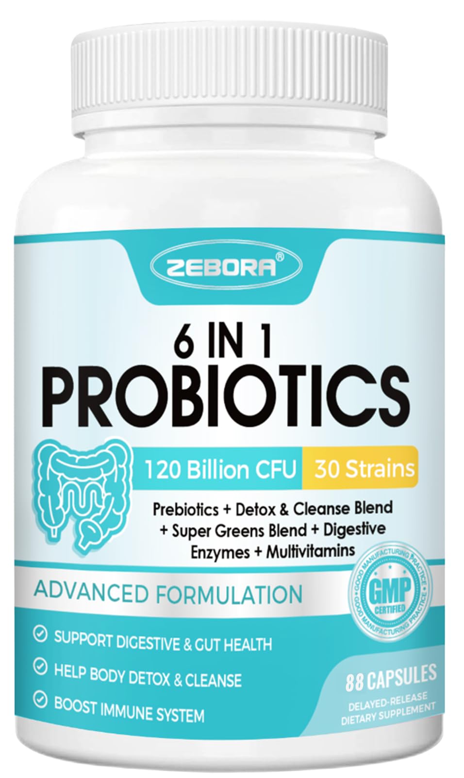 ZEBORA Probiotics for Women-Men Digestive Health with 120 Billion CFUs Capsules, 88 Count