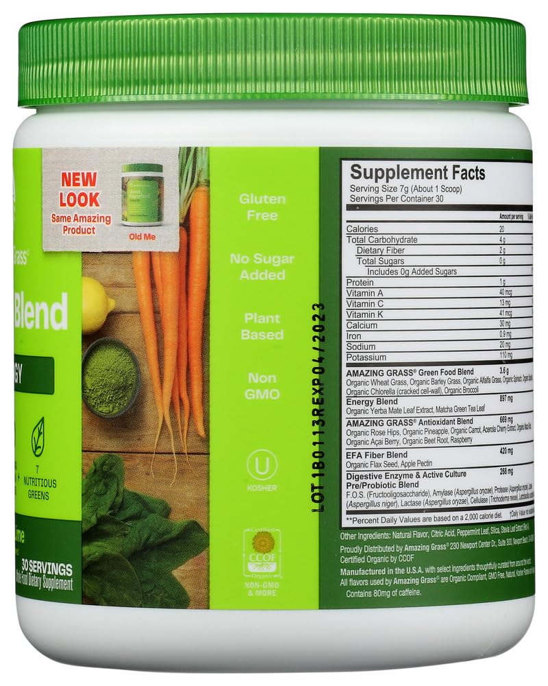 Amazing Grass Energy Green Superfood Powder Lemon Lime Flavor, 7.4 Ounce