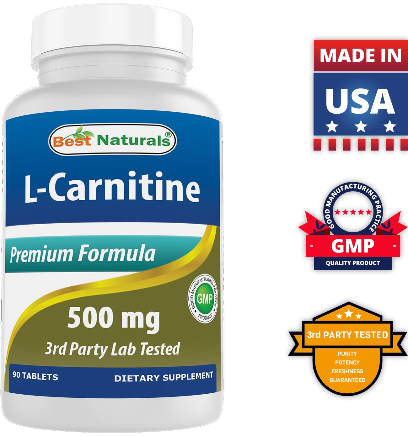 Best Naturals L-Carnitine Tartrate 500 mg, 90 Tablets