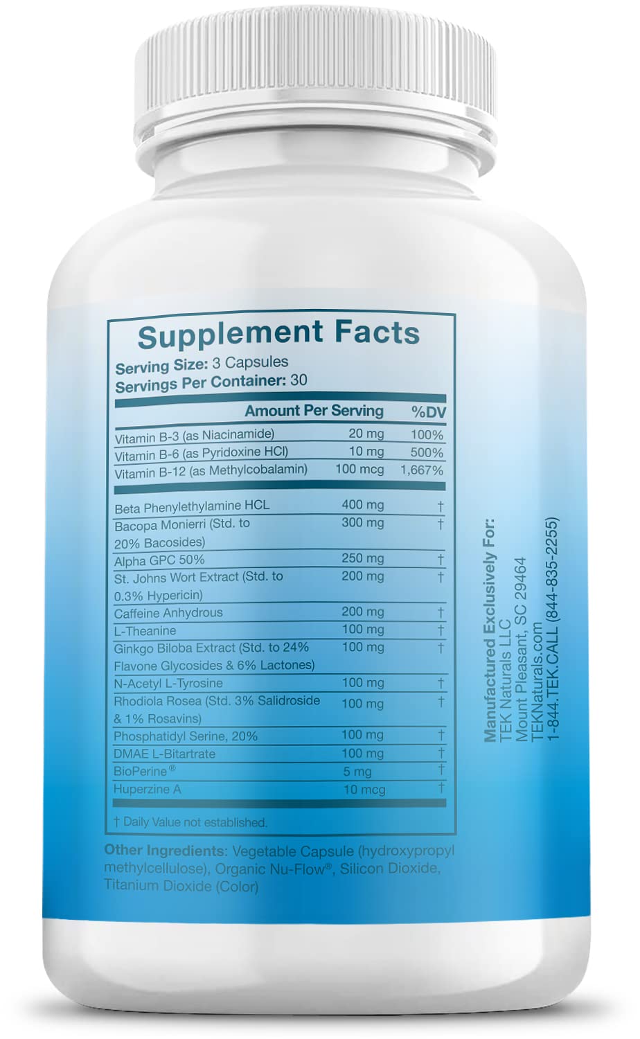 TEK Naturals Mind Ignite™ Mental Performance 16 Ingredients - Extra Strength Nootropic Brain Supplement for Focus, Energy, Memory, Clarity, Concentration & More 3 Capsules
