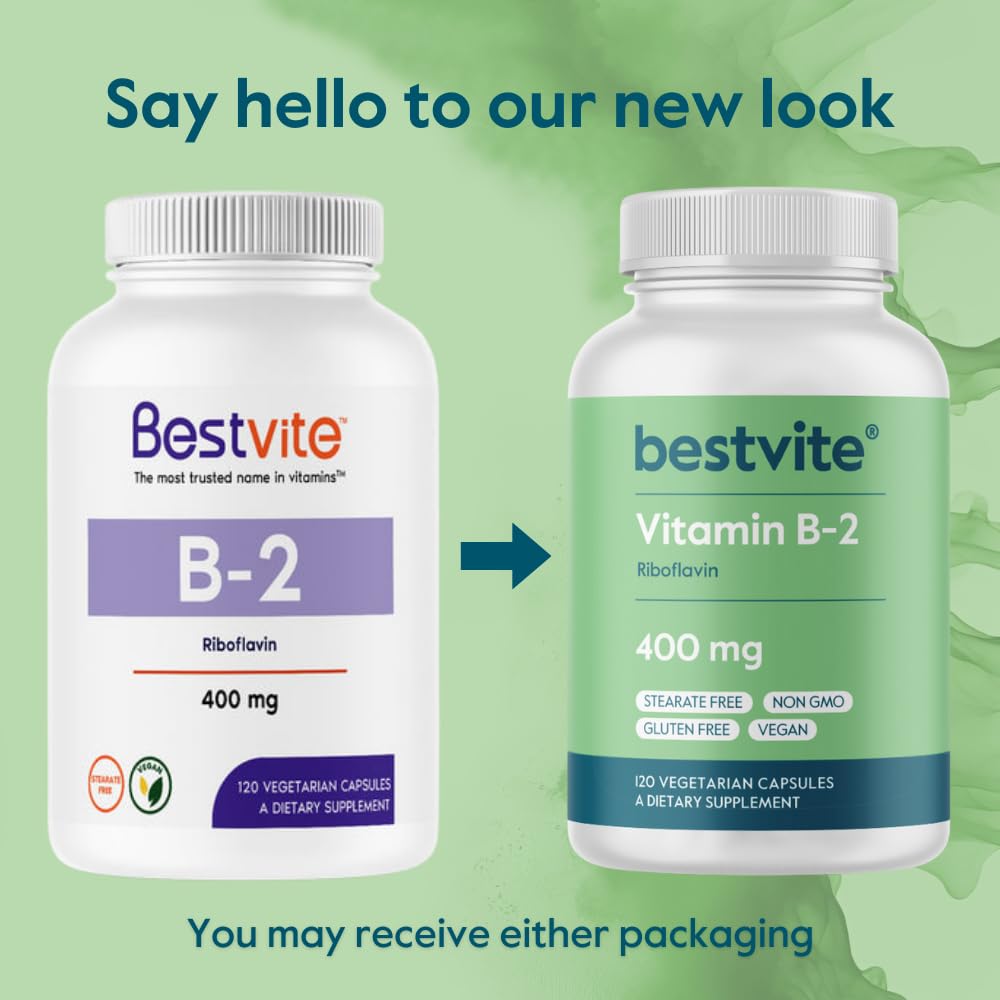 BESTVITE Vitamin B-2 Riboflavin 400mg Capsules, 240 Count
