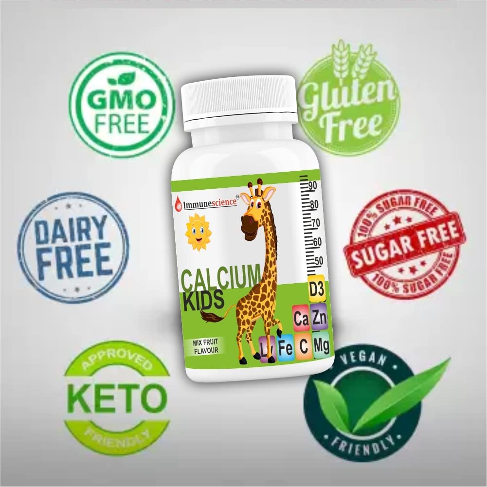 Verem Calcium for Kids with Vitamin D3, Magnesium, Zinc, Vitamin C, L-Lysine Multivitamin Tablets, 120 Count
