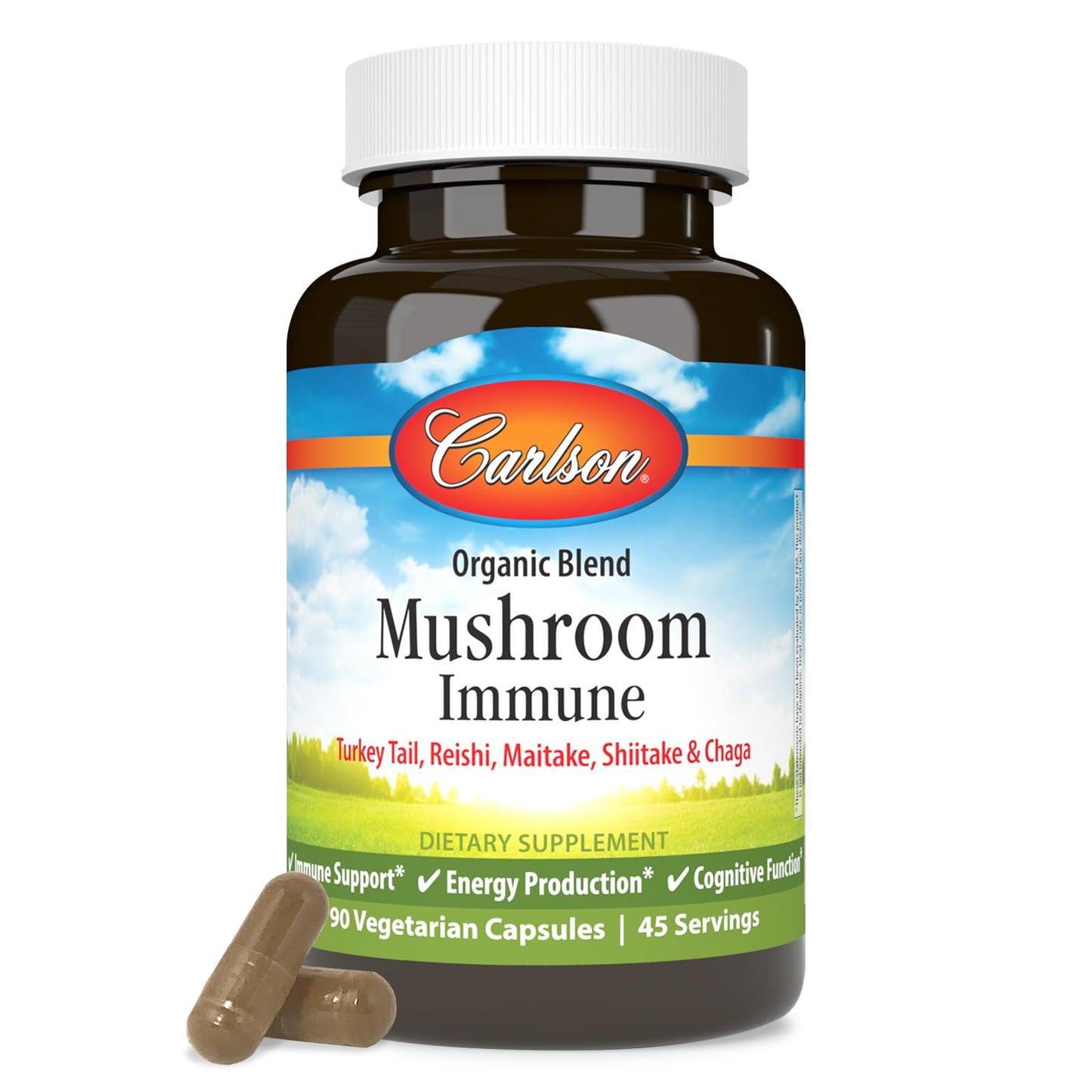 Carlson Mushroom Complex Organic Blend with Turkey Tail Reishi Maitake Shiitake Chaga Non-GMO 90 Capsules