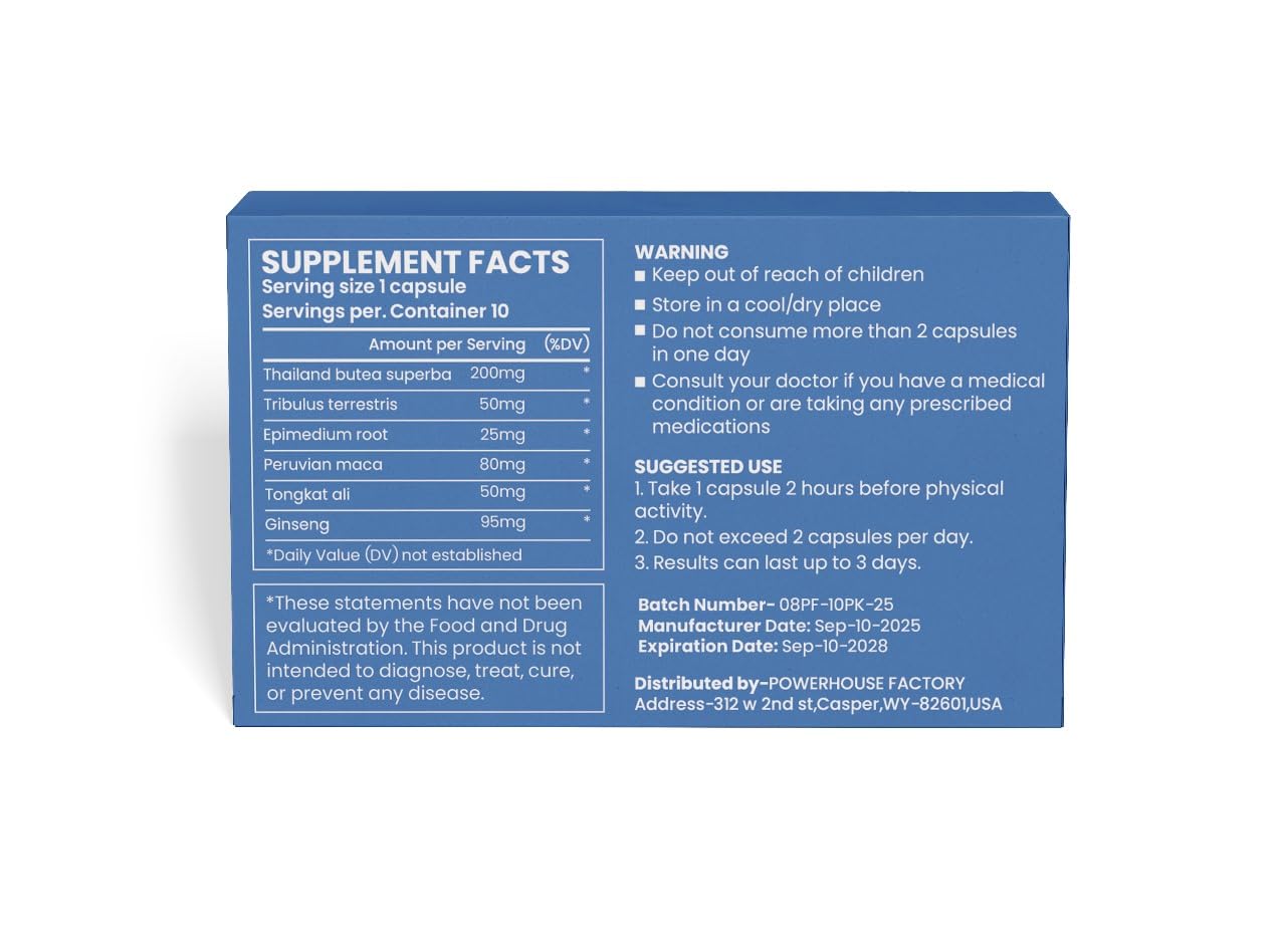 POWERHOUSE FACTORY Men’s Vitality & Energy Support Capsules, 10 Capsules