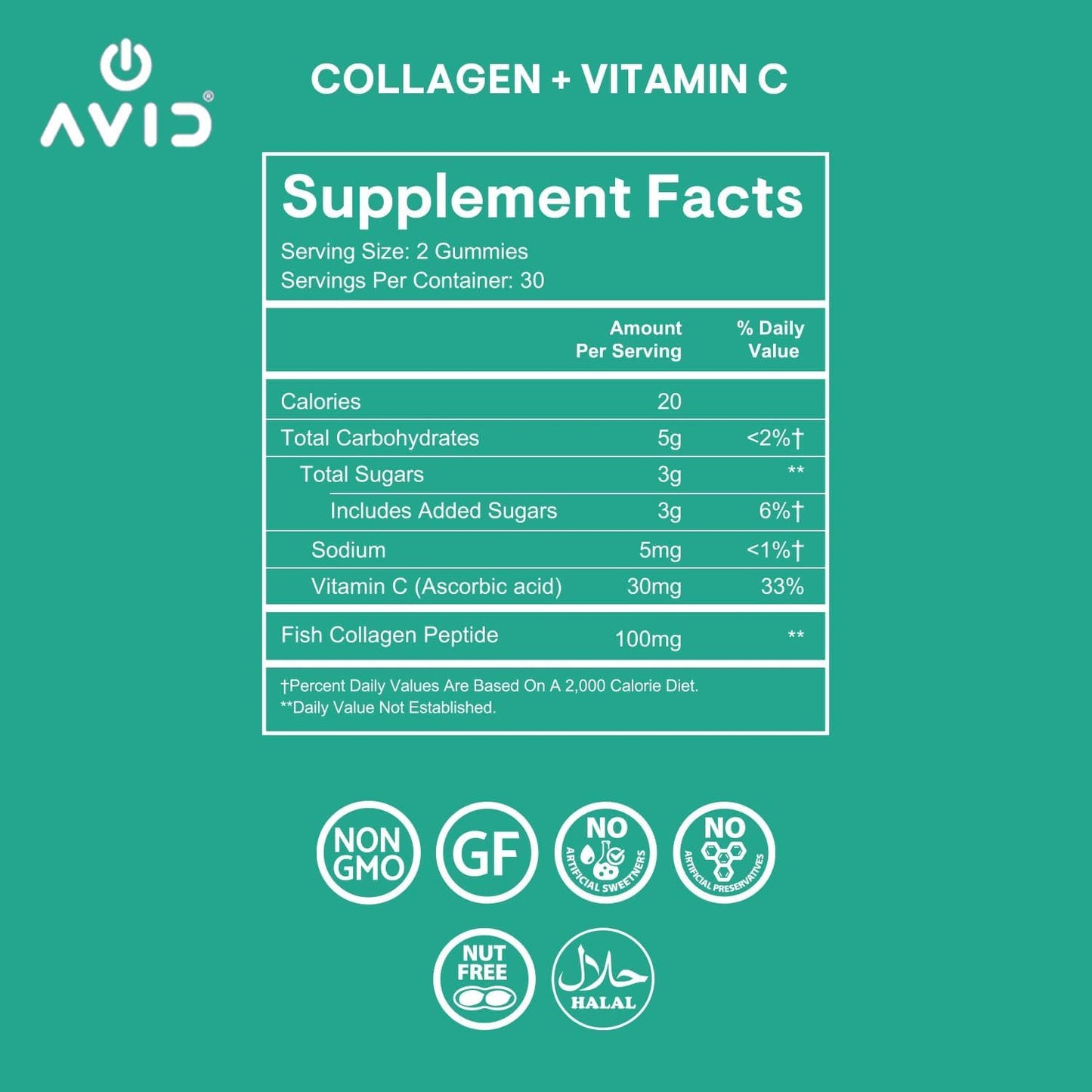 Avid Collagen + Vitamin C Gummies for Hair, Skin, Nails & Joint Health, 60 Count (Pack of 2)