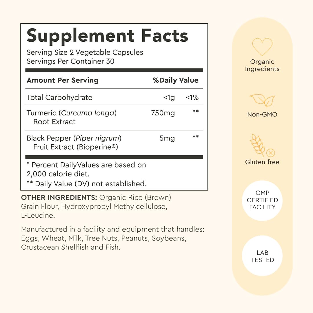 Alaya Naturals Turmeric Curcumin 750mg, 95% Curcuminoids, BioPerine Capsules, 60 Count