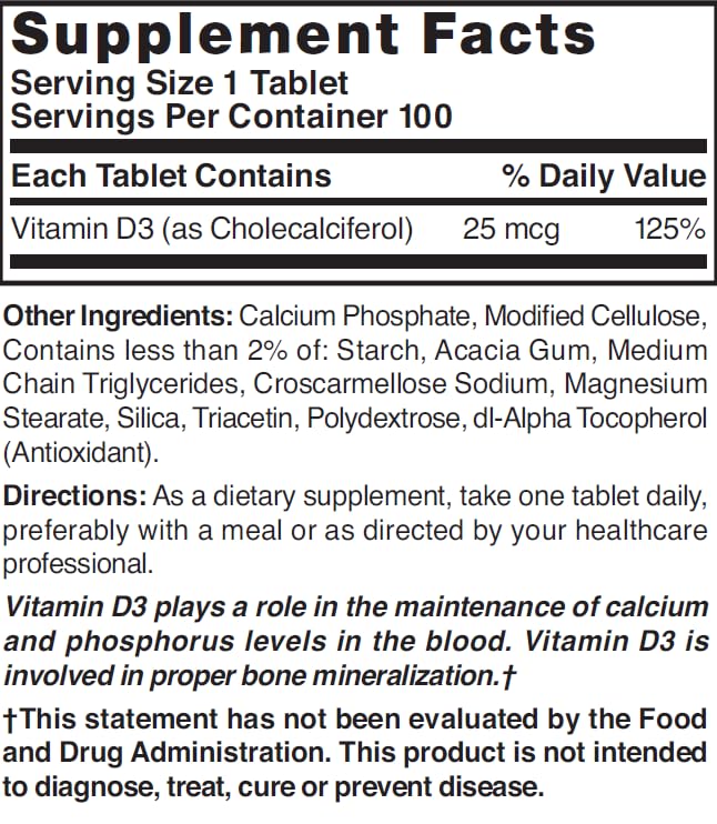 Nature's Blend Vitamin D3 1000IU Tablet, 100 Tablets