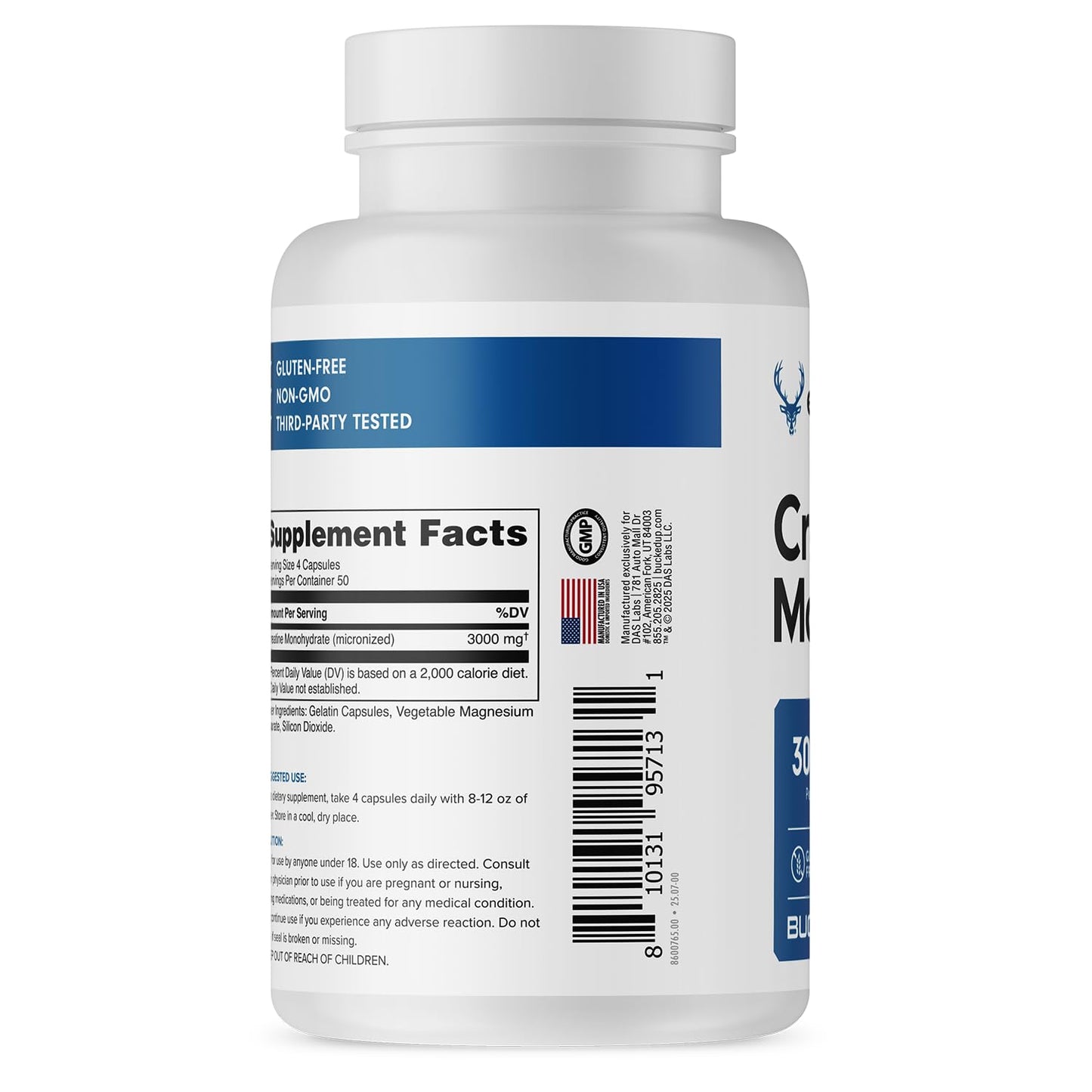 Bucked Up Creatine Monohydrate 3000mg Capsules 200 Count