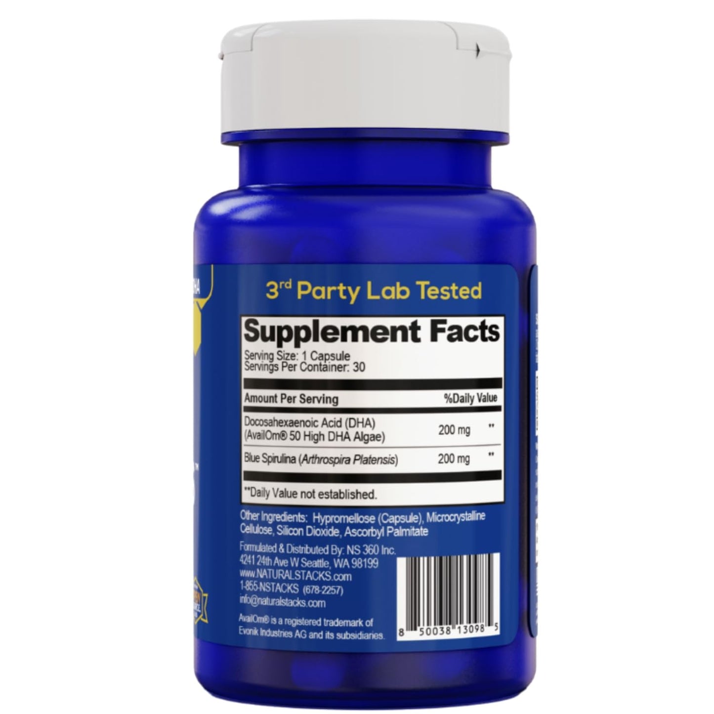 Natural Stacks Smart Omegas Algae Omega 3 with Blue Spirulina and DHA, 30 Capsules