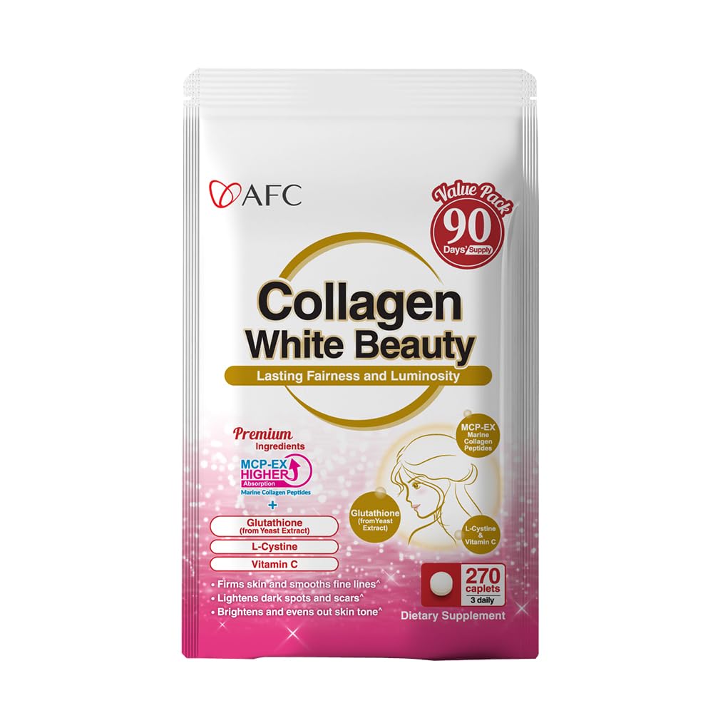 AFC Japan Collagen White Beauty with Marine Collagen Peptide, Glutathione, L-Cystine Caplets, 270 Caplets