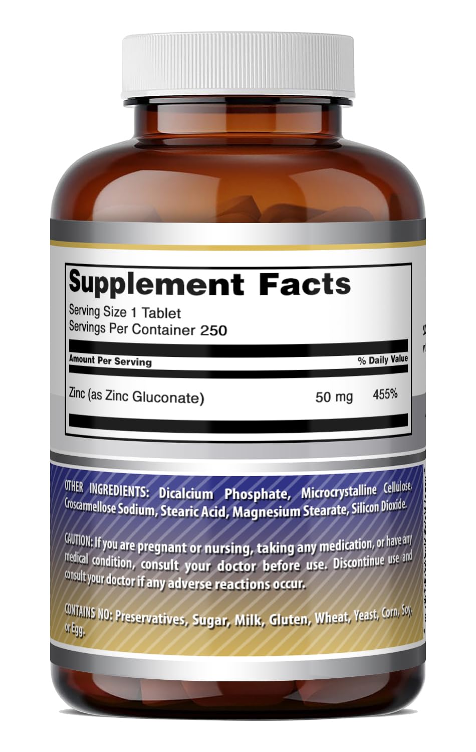 Amazing Nutrition Zinc Gluconate 50 mg Supplement Tablets, 250 Count
