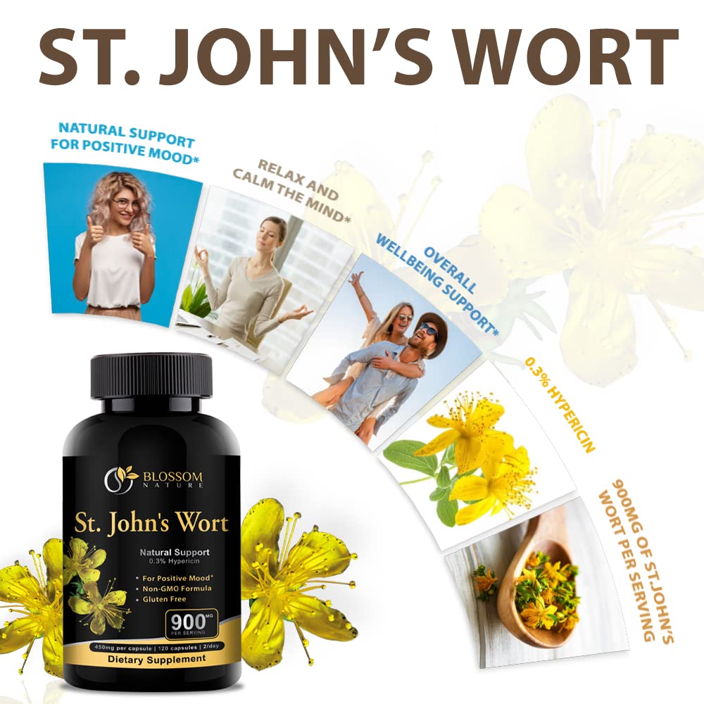Blossom Nature St Johns Wort 900mg Mood Support Supplement Capsule 120 Count