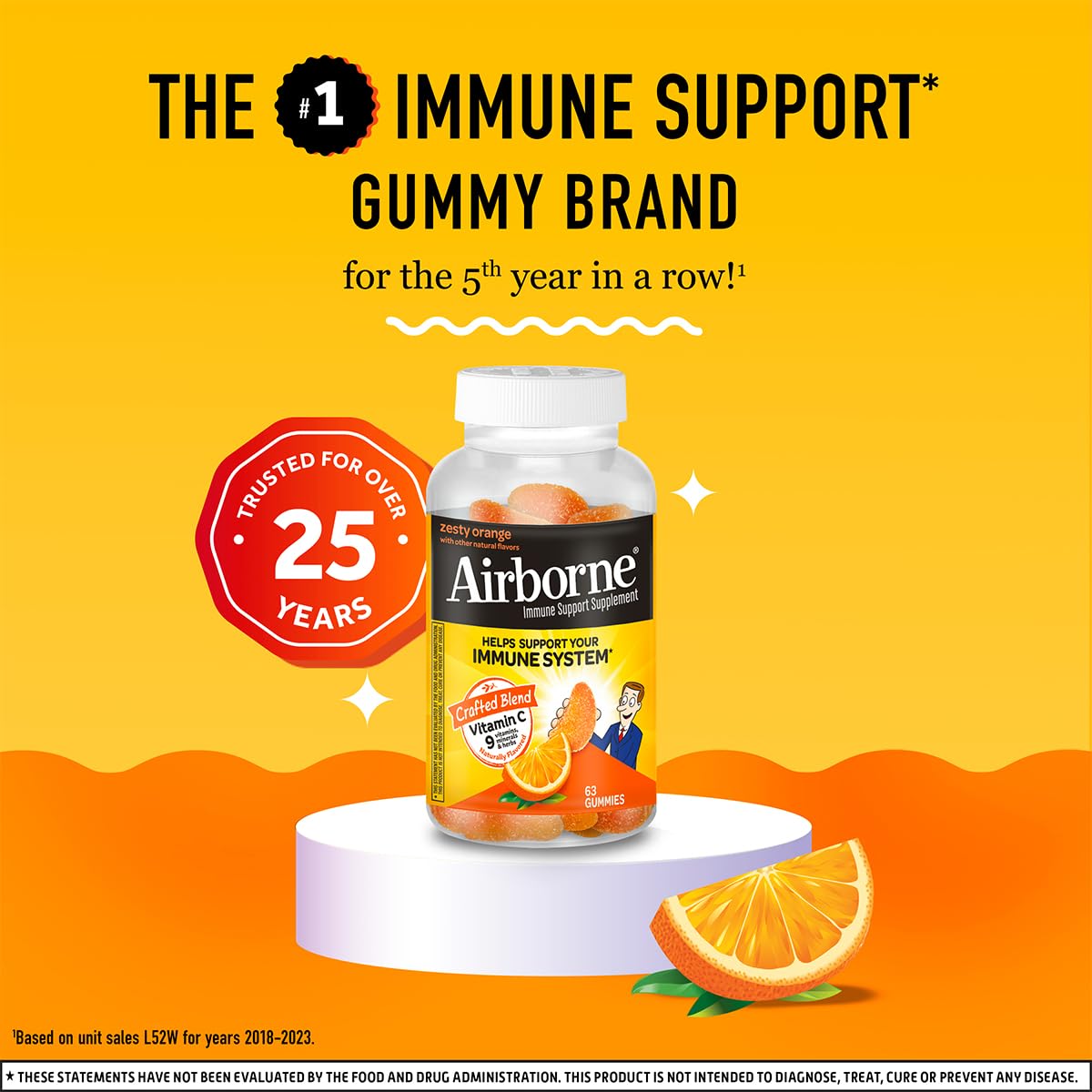 Airborne Vitamin C Immune Support Gummies, 750mg Vitamin C, Zesty Orange Flavor, Gluten Free, 189 Gummies