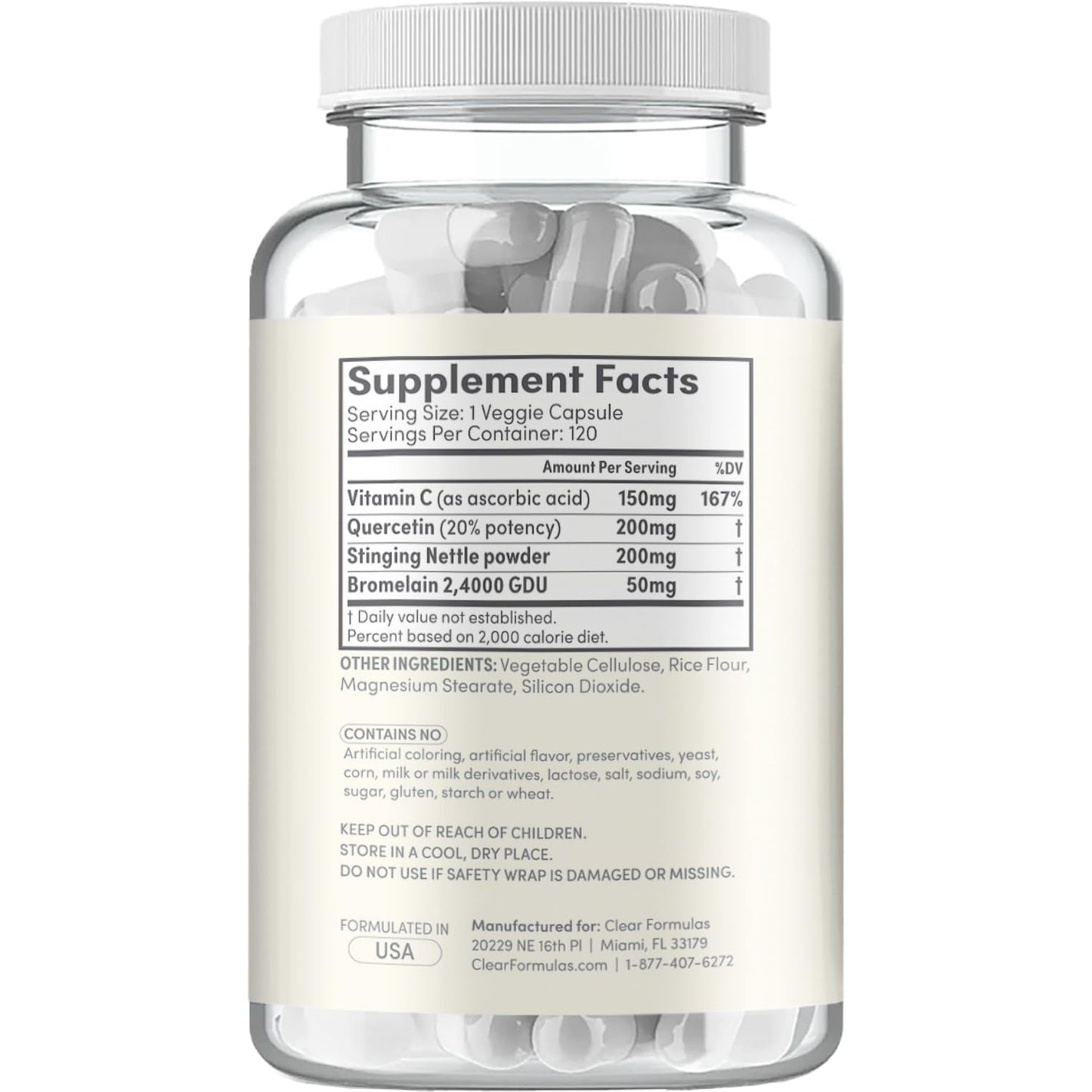 Clear Formulas Histamine Guard Immune Support Supplement 120 Capsules