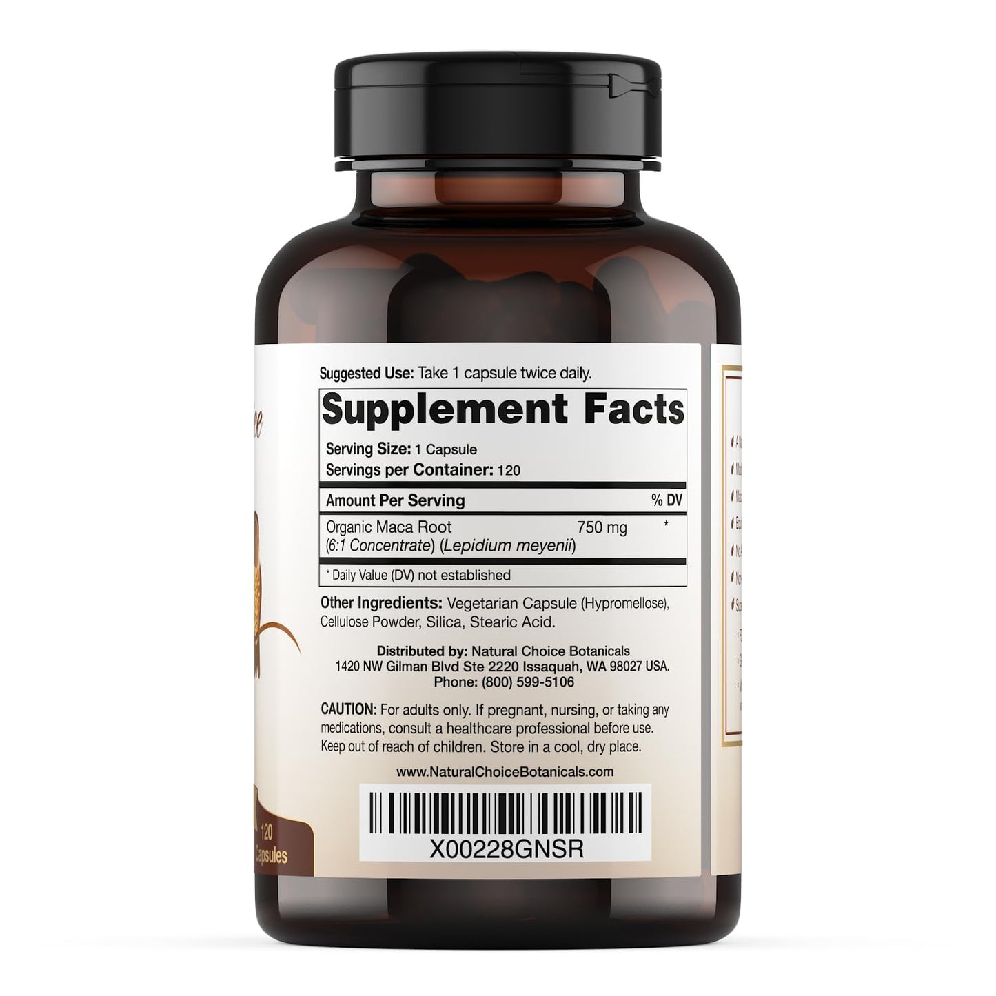 Natural Choice Botanicals Organic Maca Root Capsules 120 Capsules