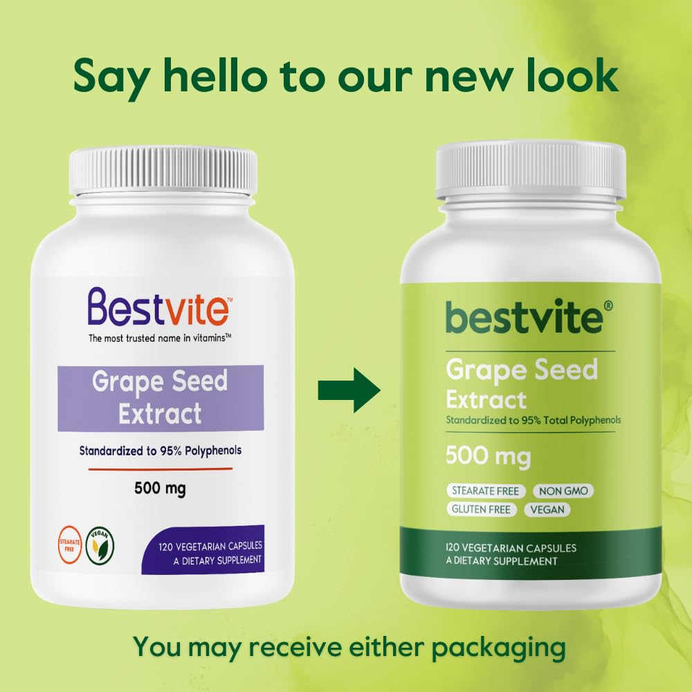 BESTVITE Grape Seed Extract 500mg Capsules, 120 Count