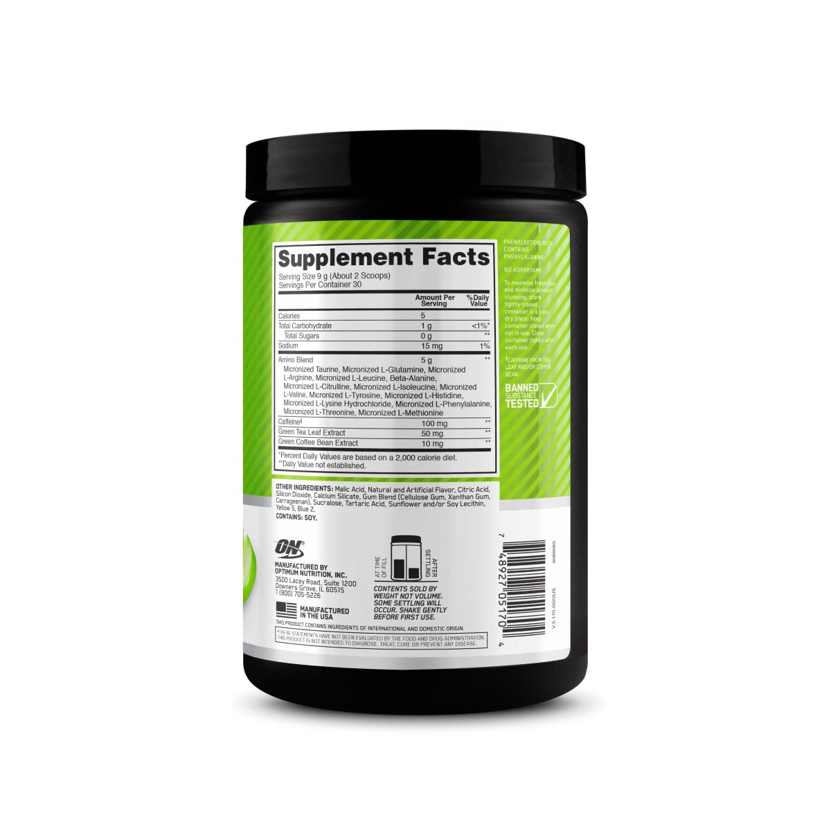Optimum Nutrition Amino Energy Powder Green Apple 9.5 oz
