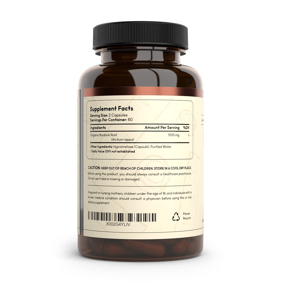 Primal Health Foods Organic Burdock Root Capsules 1000 mg, 120 Count