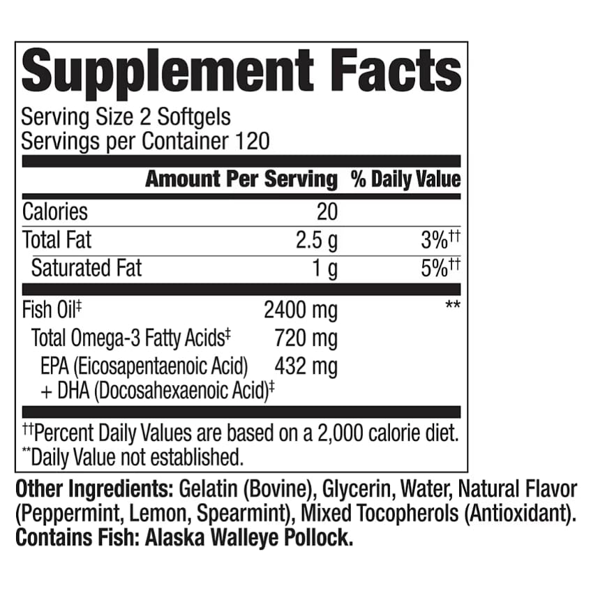 Berkley Jensen USA Wild Alaskan Omega-3 Fish Oil Softgels, 240 Softgels