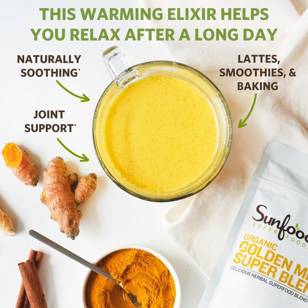 Sunfood Superfoods Golden Milk Super Blend Turmeric Powder, 12 oz