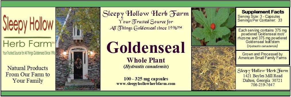 Sleepy Hollow Herb Farm Goldenseal Whole Plant Capsules 200 Capsules