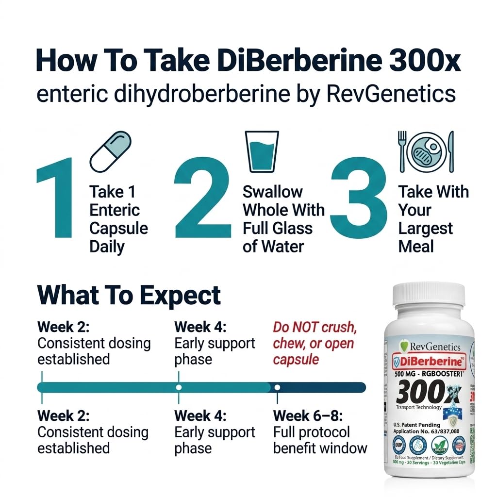 REVGENETICS Berberine Supplement with Dihydroberberine DHB Enteric Coated Capsules, 30 Count