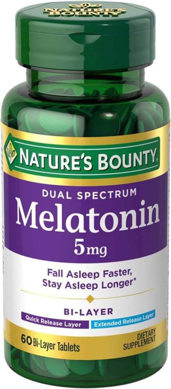 Nature's Bounty Dual Spectrum Bi-Layer Melatonin 5 mg Capsule, 60 Count