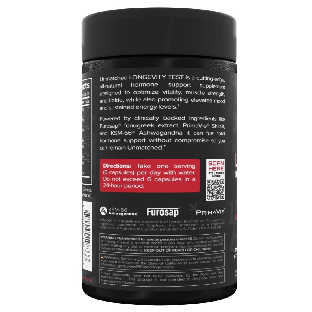 Unmatched Longevity Test Testosterone Booster 180 Capsules