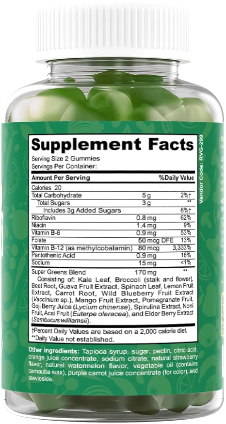 The Feel Great Vitamin Company Super Greens Gummies Watermelon Flavor, 60 Gummies