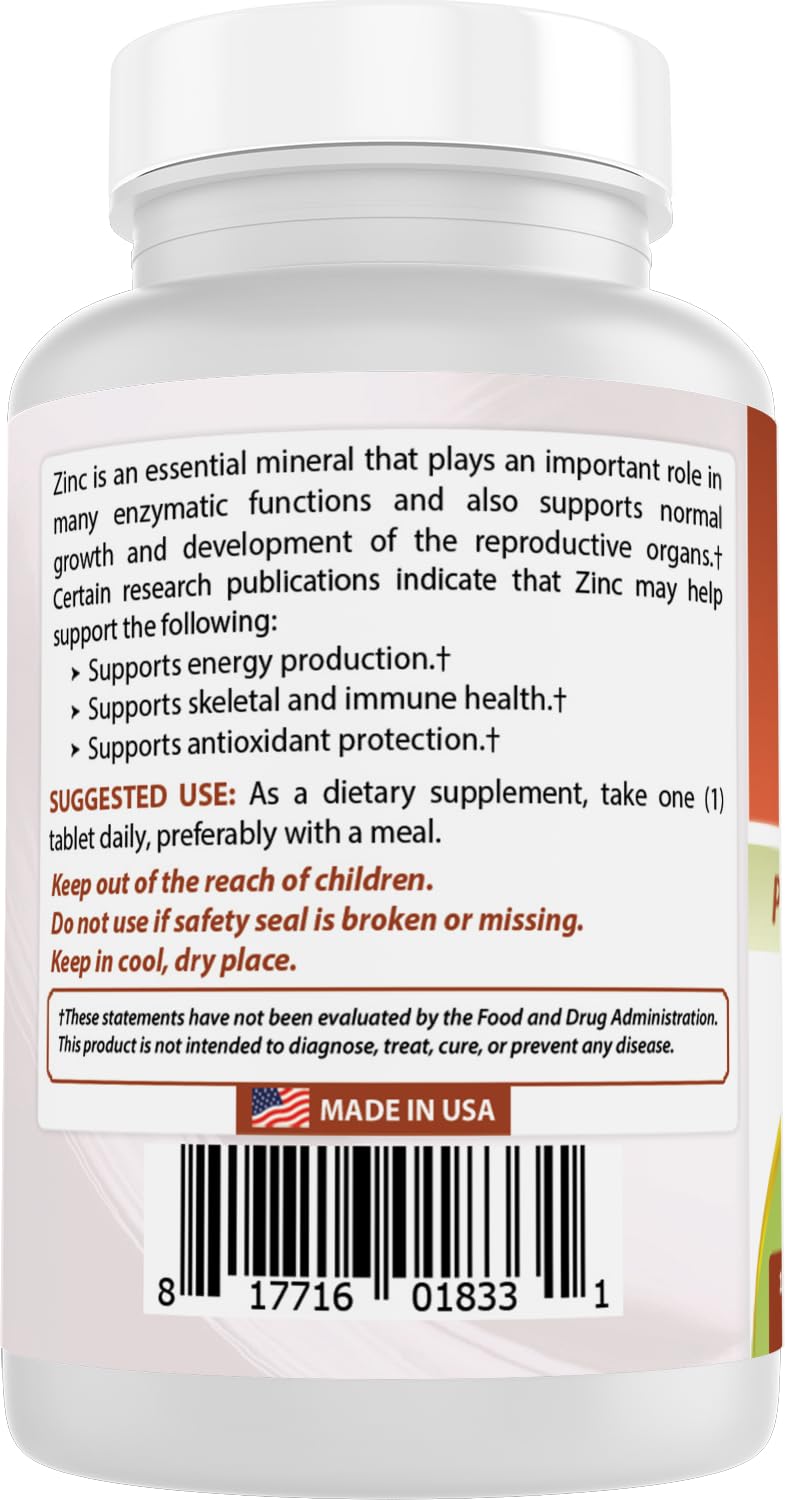Best Naturals Zinc 50mg Supplements (as Zinc Picolinate) - Vitamins for Adults Immune Support, 120 Tablets