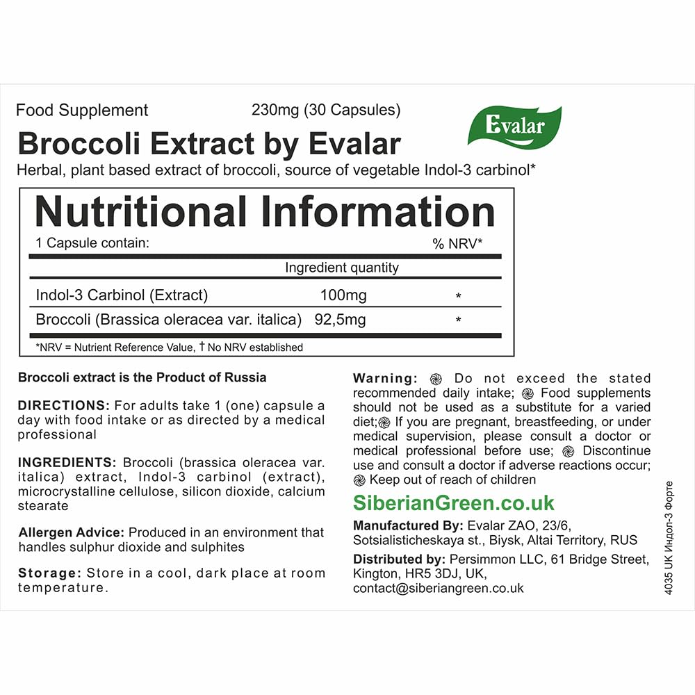 Evalar Broccoli Indol-3 Extract Capsules 30 Count