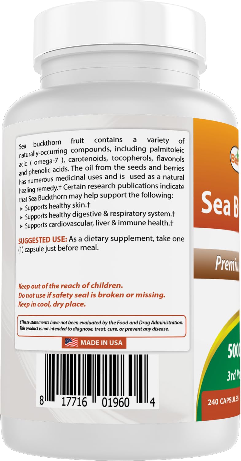 Best Naturals Sea Buckthorn Oil Powder Extract 10:1 500 mg 240 Capsules