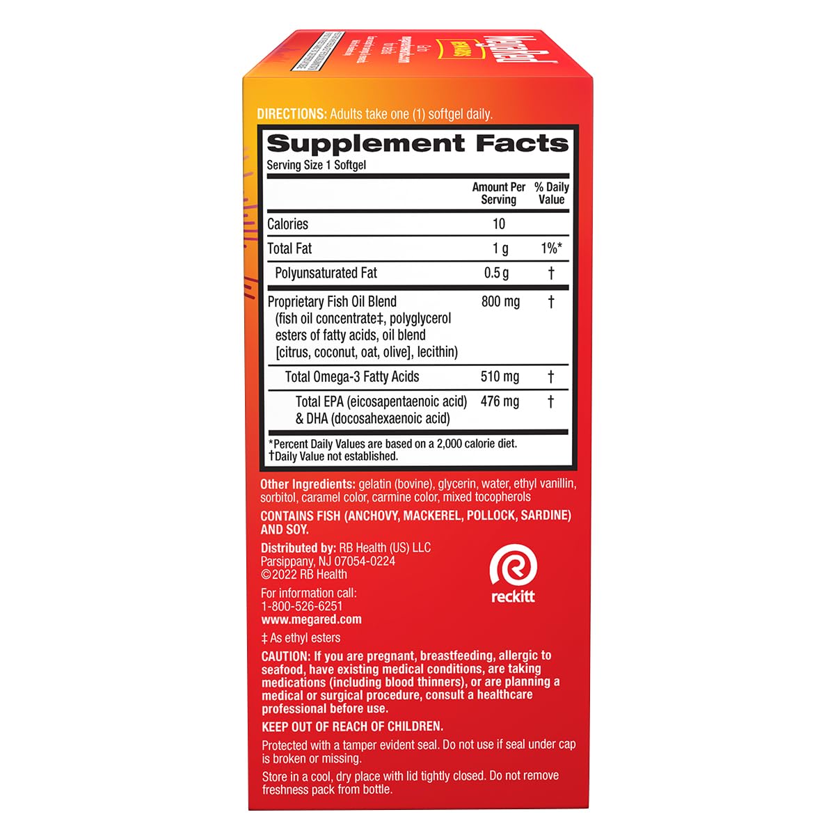 MegaRed Fish Oil 800mg Omega-3 Supplement with EPA & DHA 80 Softgels