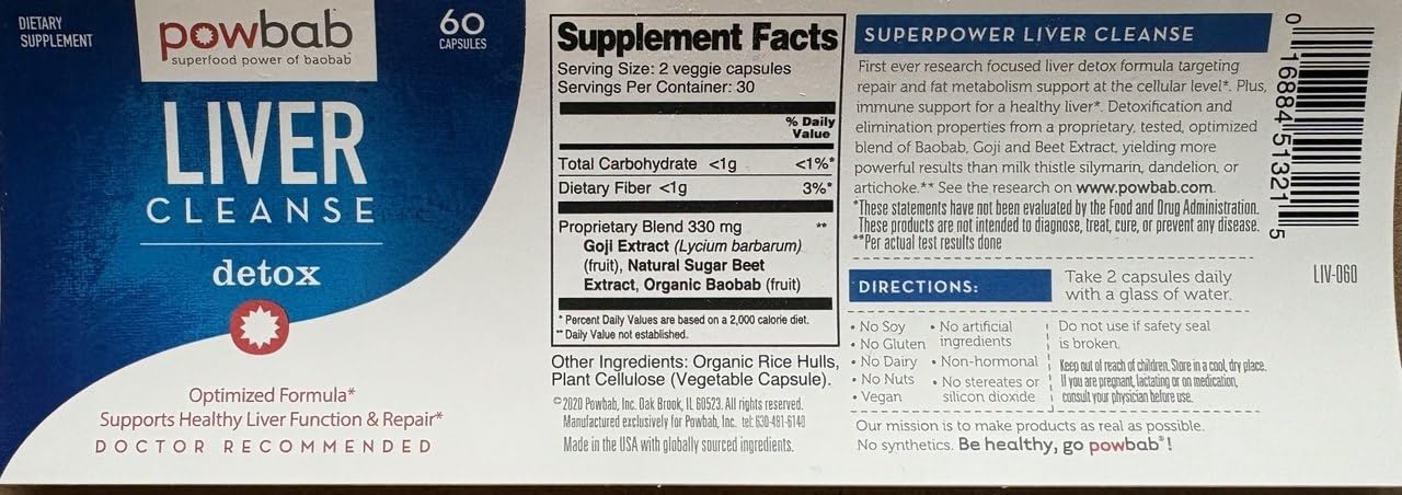 powbab Liver Cleanse Detox, 60 Capsules