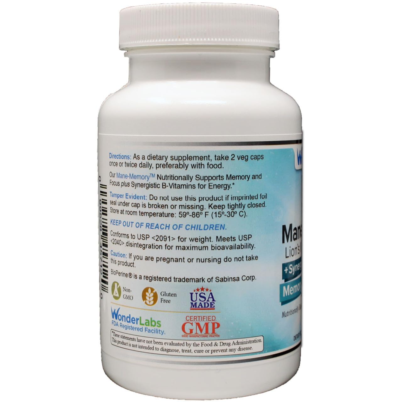 Wonder Laboratories Lions Mane Mushroom 1100mg Mycelium & Fruiting Body - Nutritionally Supports Memory and Brain Function Plus Essential B-Complex for Energy - 120 Capsules