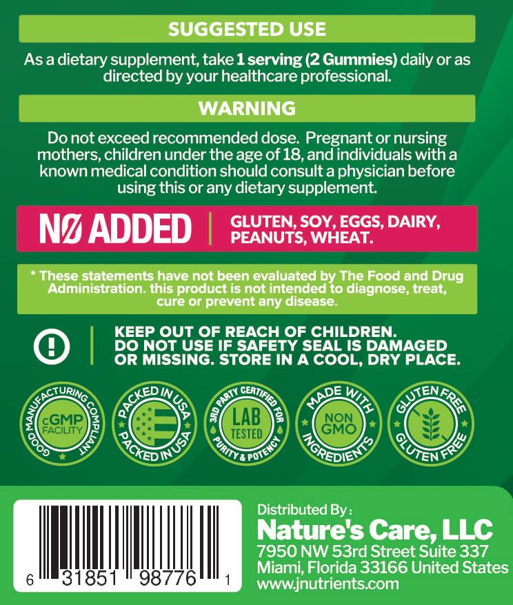 Just Nutrients Sea Moss 3000mg Gummies with Bladderwrack and Burdock Root, 60 Count