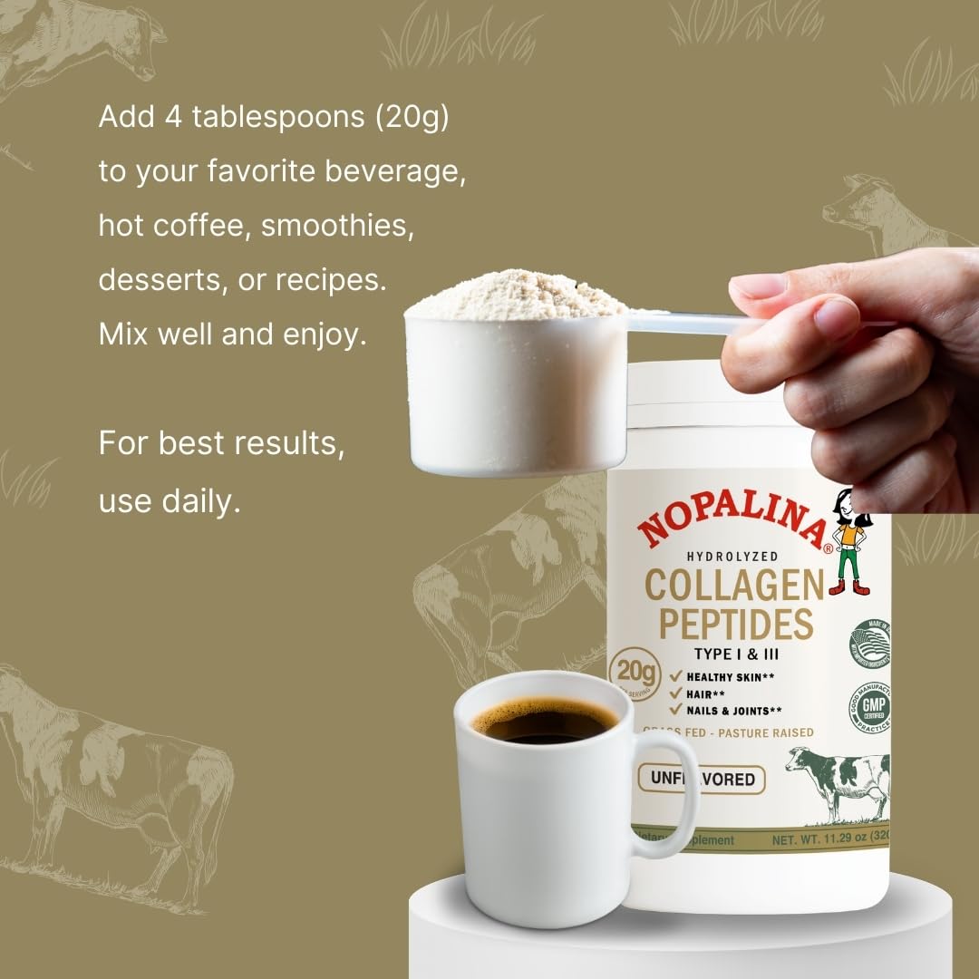 Nopalina Hydrolyzed Collagen Peptides (Type I & III) Powder, 11.29 oz