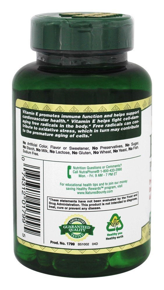 Nature's Bounty Vitamin E 1000 IU Softgels Pure DL-Alpha, 120 Softgels