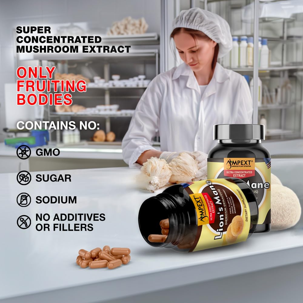 AMPEXT Lion’s Mane Mushroom Extract Capsule 90 Count