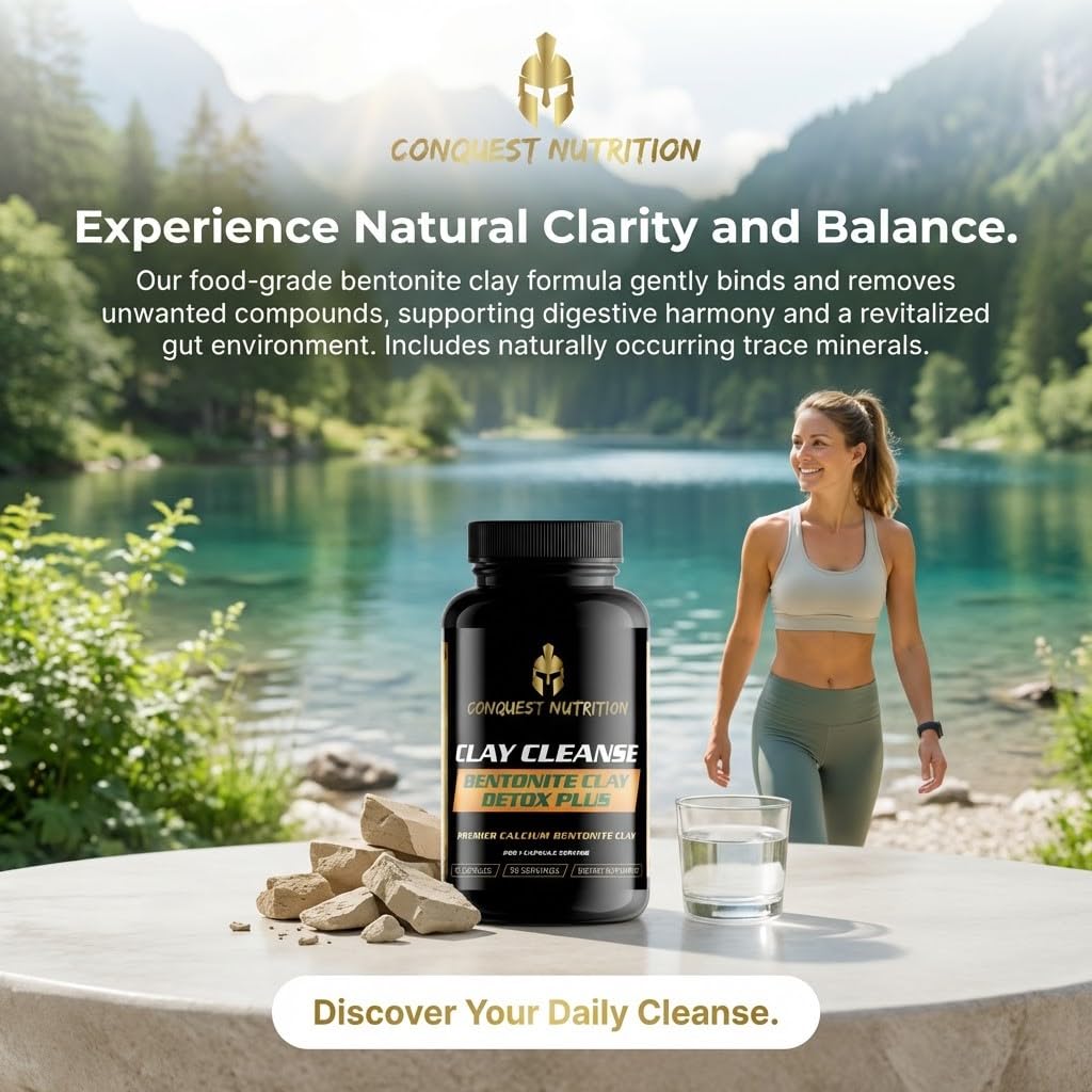 Conquest Nutrition Clay Cleanse Calcium Bentonite Clay Detox Plus 90 Capsules