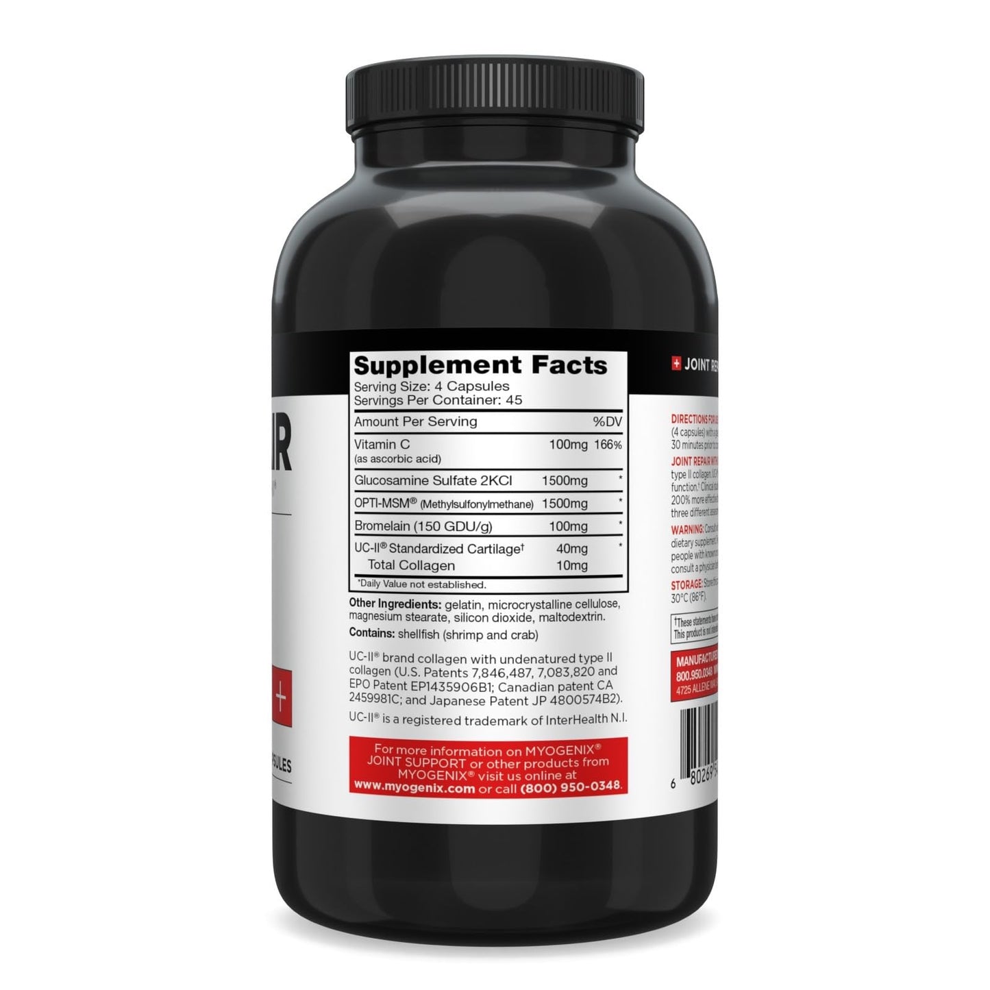 Myogenix Joint and Tissue Supplement with Glucosamine & Chondroitin, UC-II® and MSM Powder 80