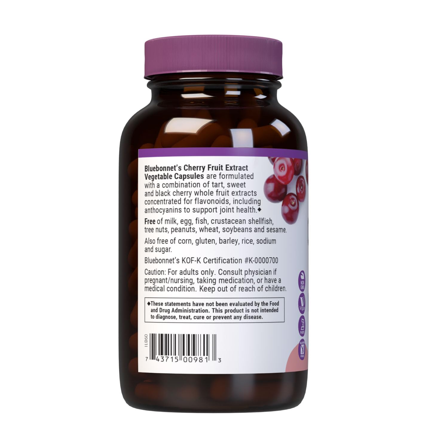 BlueBonnet Super Fruit Cherry Fruit Extract Supplement Capsules, 120 Count