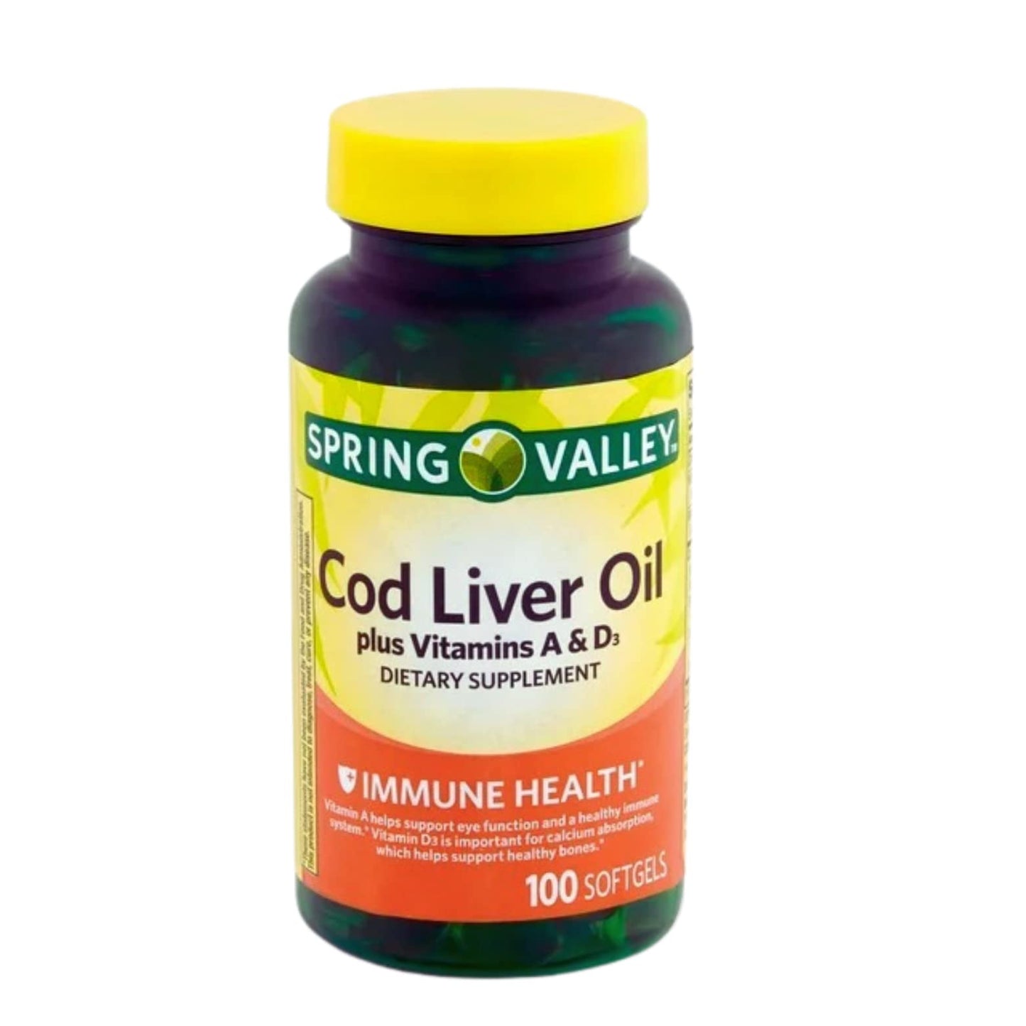 Spring Valley Cod Liver Oil with Vitamin A & D Softgels, 100 Count