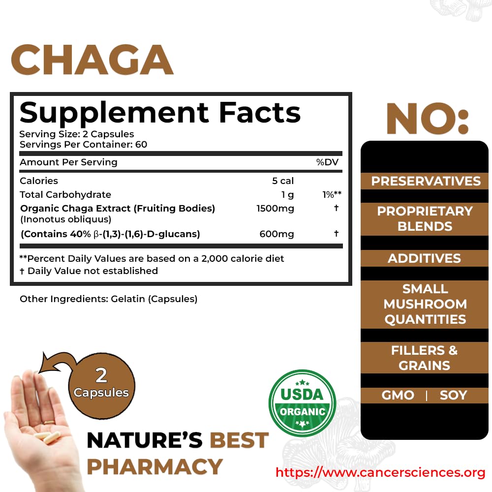 Cancer Sciences Healthy Living Chaga Wellness Mushrooms Supplement 120 Capsules