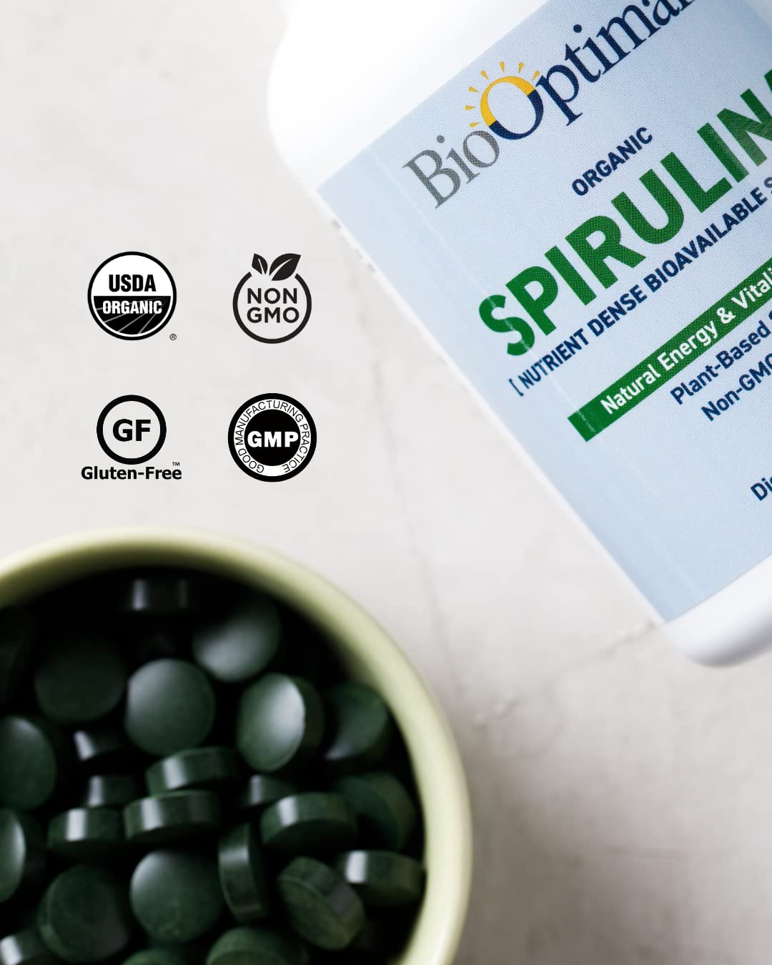BioOptimal Spirulina Tablets 500mg, Energy & Immune Support, 240 Count
