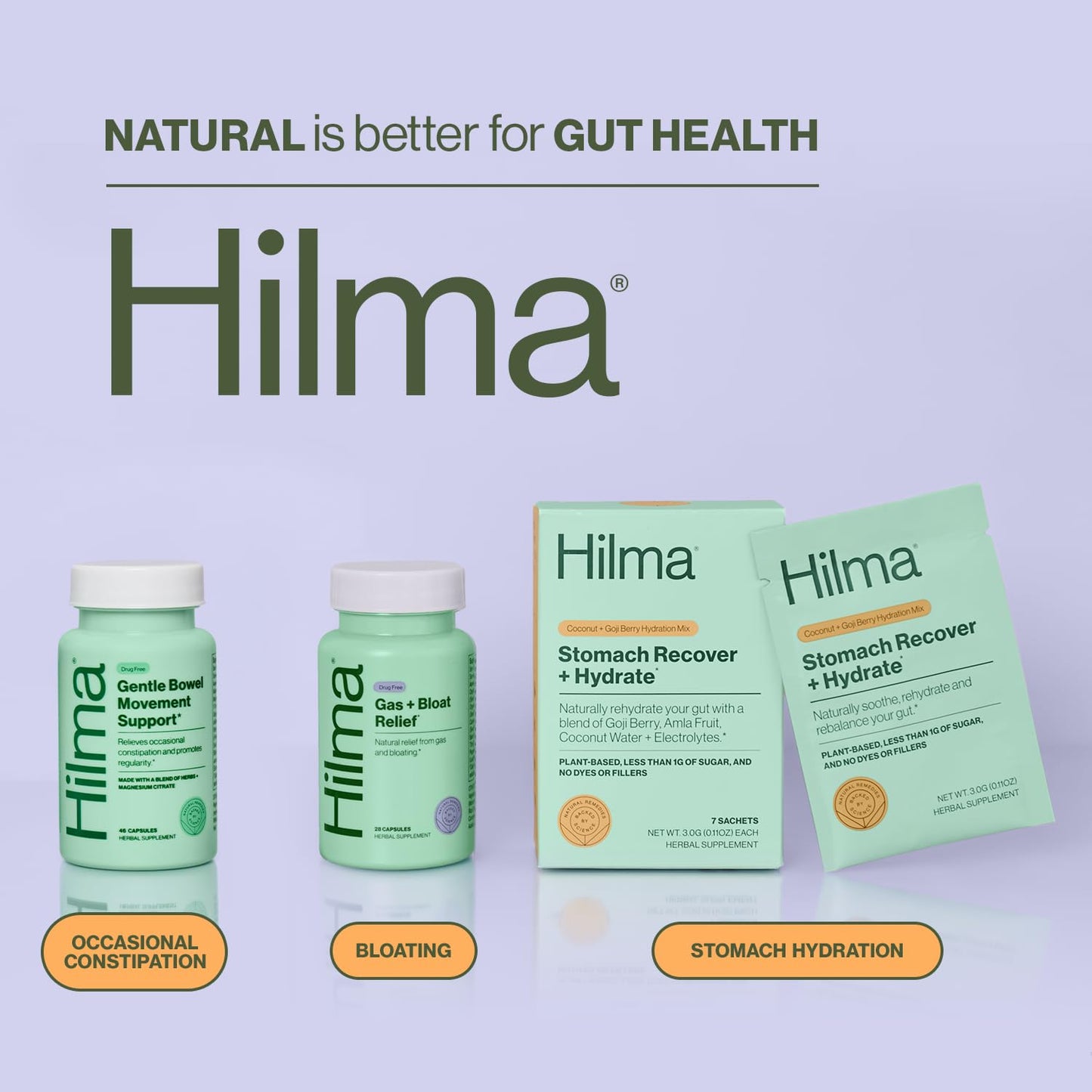 Hilma Stomach Recover and Hydrate Organic Electrolytes Powder for Hydration with Prebiotics and Gastroprotective Herbs, Rebalance Gut with Goji Berry and Coconut Water, Doctor-Formulated, 7