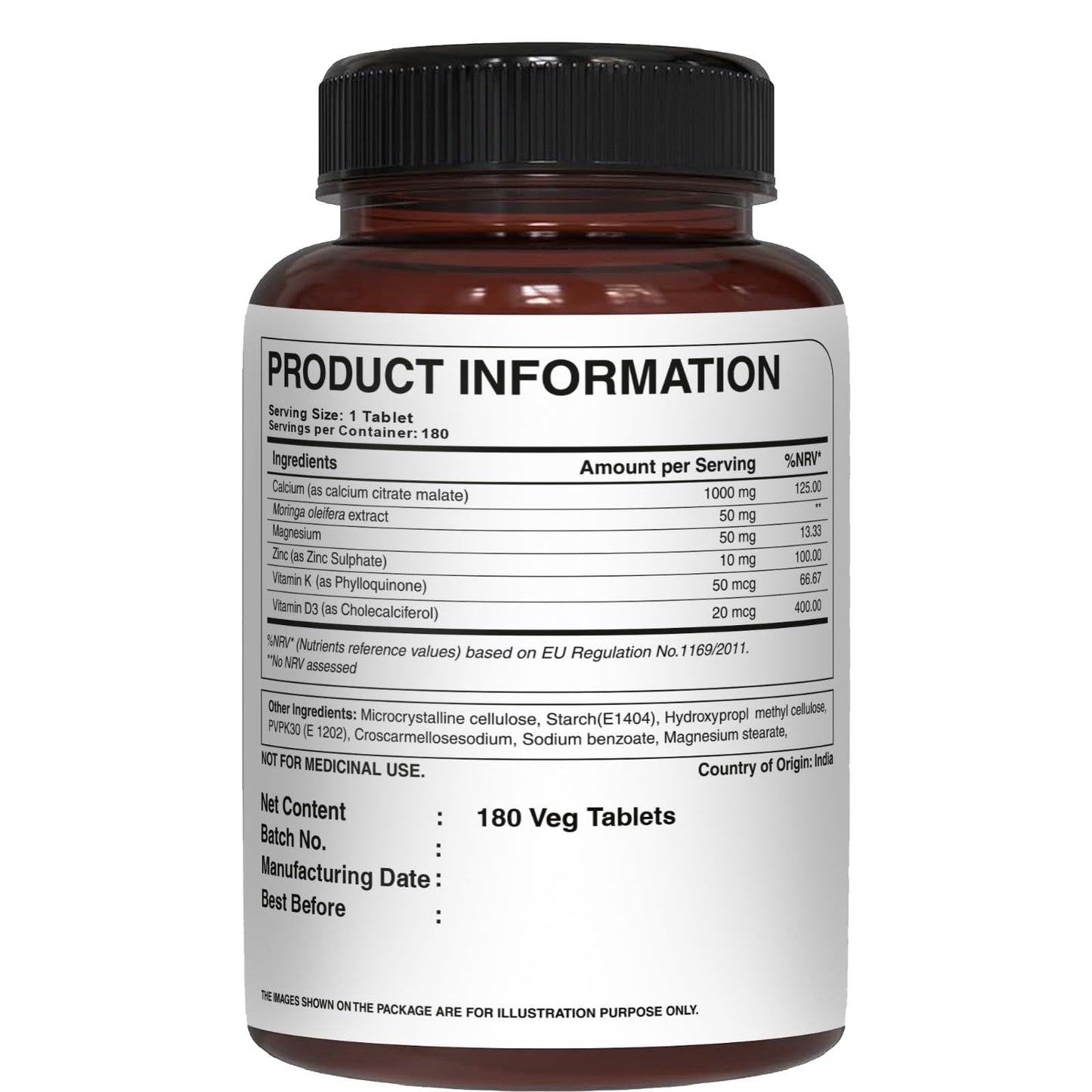 PURE NUTRITION NATURAL TREASURES Calcium Citrate 1000mg Highly Absorbable Calcium Supplement with Calcium Citrate Malate, Vitamin D, Zinc and Magnesium Tablet, 1 Tablet