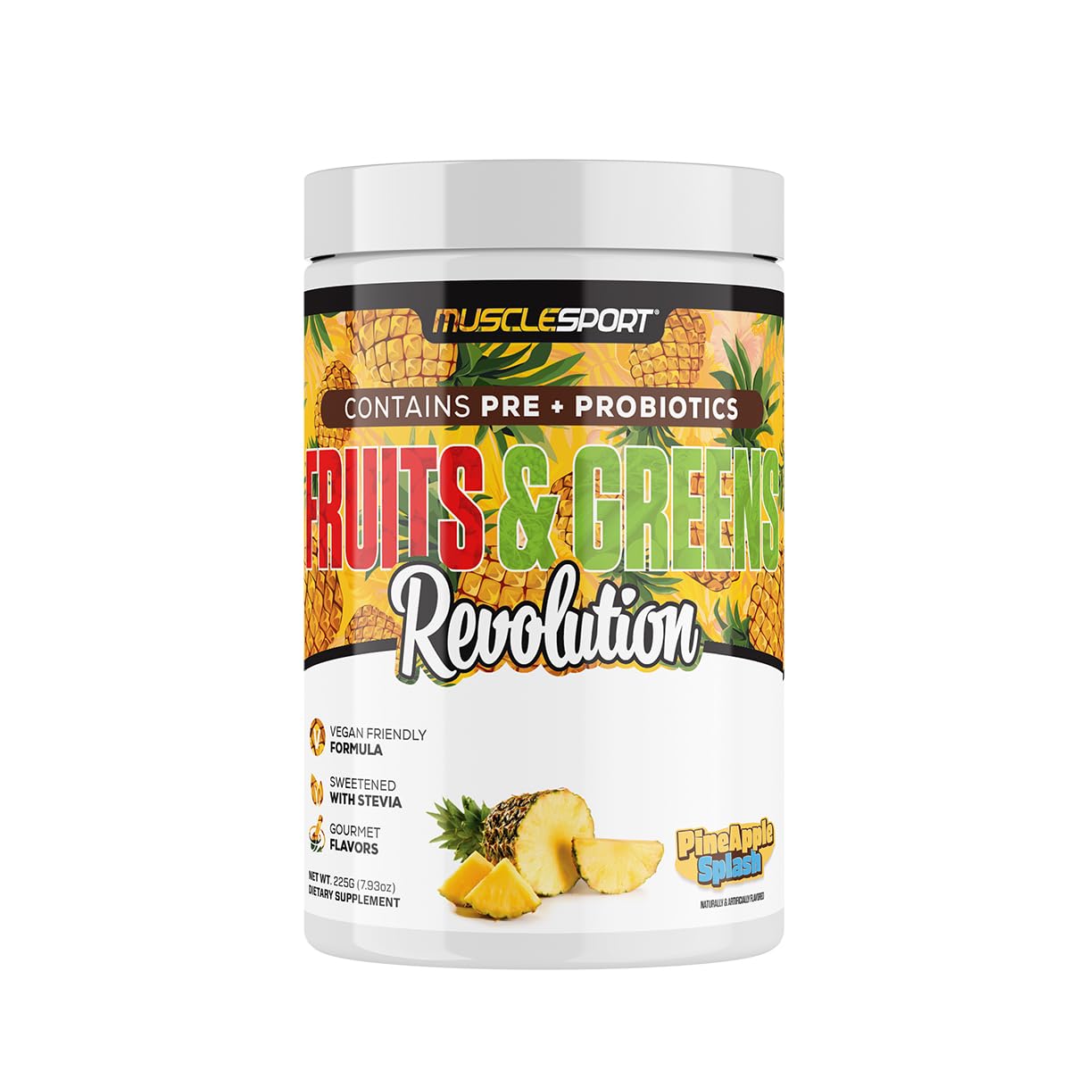 Musclesport Fruits & Greens - Fruit, Vegetable and Antioxidant Supplement, Including Wheat Grass and Spirulina, Added Fiber and Probiotics - Powder 300