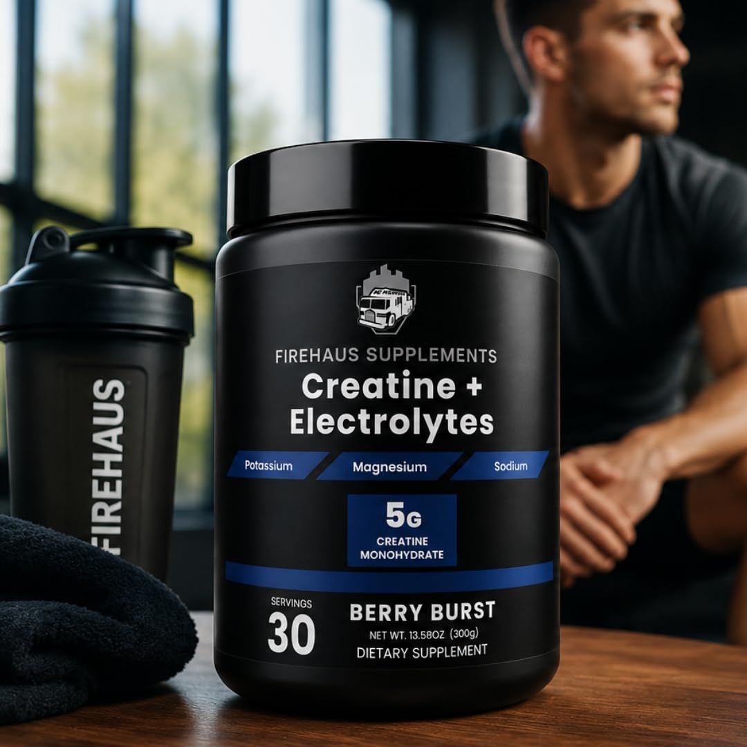 FireHaus Supplements Creatine + Electrolytes, Berry Burst Flavor, 5g Creatine Monohydrate with Potassium, Magnesium, and Sodium for Strength, Hydration, and Recovery Support Powder, 13.58 Ounce